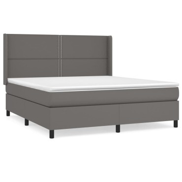 vidaXL Κρεβάτι Boxspring με Στρώμα Γκρι 180x200cm Συνθετικό Δέρμα 1 τεμ. - Διπλό