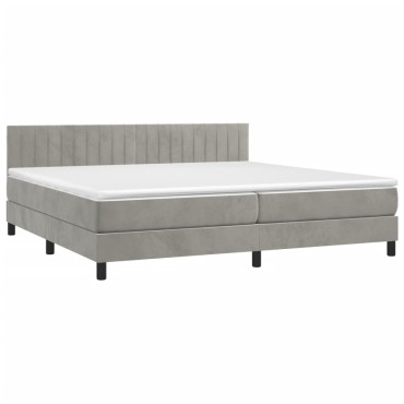 vidaXL Κρεβάτι Boxspring με Στρώμα & LED Αν.Γκρι 200x200 εκ. Βελούδινο