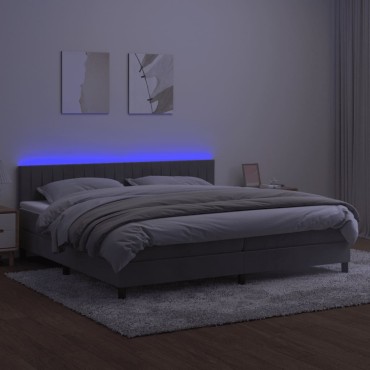 vidaXL Κρεβάτι Boxspring με Στρώμα & LED Αν.Γκρι 200x200 εκ. Βελούδινο