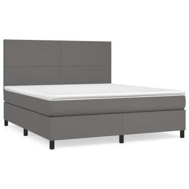 vidaXL Κρεβάτι Boxspring με Στρώμα Γκρι 180x200cm Συνθετικό Δέρμα 1 τεμ. - Διπλό