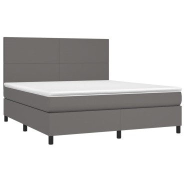 vidaXL Κρεβάτι Boxspring με Στρώμα Γκρι 180x200cm Συνθετικό Δέρμα 1 τεμ. - Διπλό