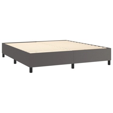 vidaXL Κρεβάτι Boxspring με Στρώμα Γκρι 180x200cm Συνθετικό Δέρμα 1 τεμ. - Διπλό