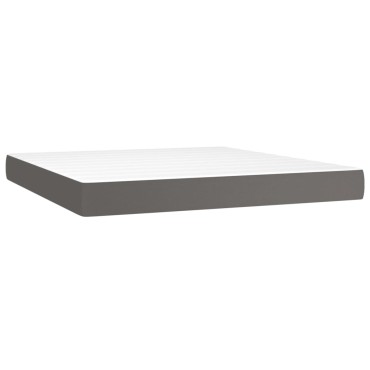 vidaXL Κρεβάτι Boxspring με Στρώμα Γκρι 180x200cm Συνθετικό Δέρμα 1 τεμ. - Διπλό