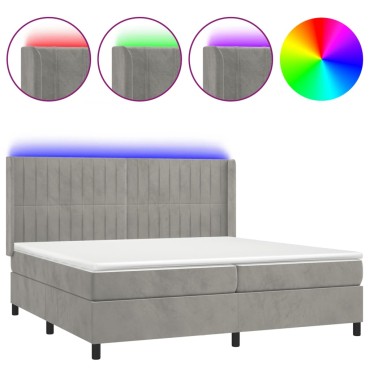 vidaXL Κρεβάτι Boxspring με Στρώμα & LED Αν.Γκρι 200x200 εκ. Βελούδινο