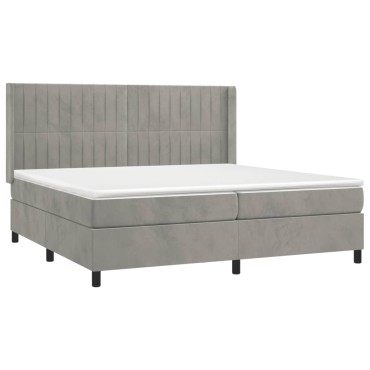 vidaXL Κρεβάτι Boxspring με Στρώμα & LED Αν.Γκρι 200x200 εκ. Βελούδινο