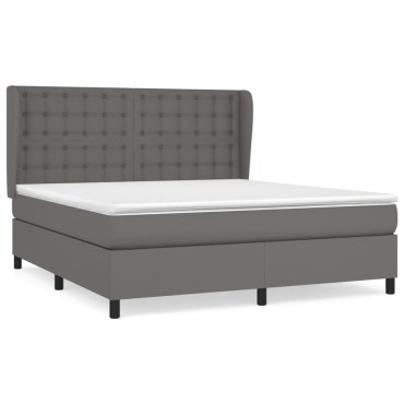vidaXL Κρεβάτι Boxspring με Στρώμα Γκρι 180x200cm Συνθετικό Δέρμα 1 τεμ. - Διπλό