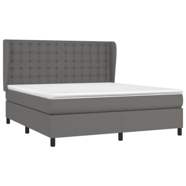 vidaXL Κρεβάτι Boxspring με Στρώμα Γκρι 180x200cm Συνθετικό Δέρμα 1 τεμ. - Διπλό