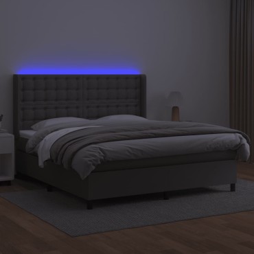 vidaXL Κρεβάτι Boxspring με Στρώμα & LED Γκρι 180x200cm Συνθ. Δέρμα 1 τεμ. - Διπλό
