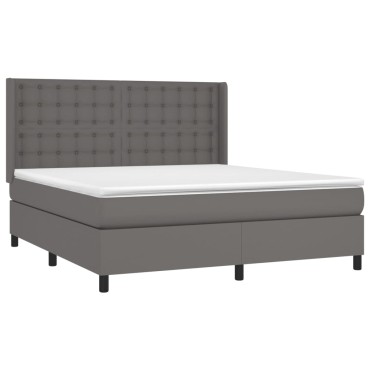 vidaXL Κρεβάτι Boxspring με Στρώμα & LED Γκρι 180x200cm Συνθ. Δέρμα 1 τεμ. - Διπλό
