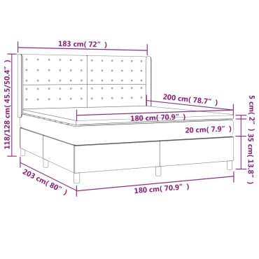 vidaXL Κρεβάτι Boxspring με Στρώμα & LED Γκρι 180x200cm Συνθ. Δέρμα 1 τεμ. - Διπλό