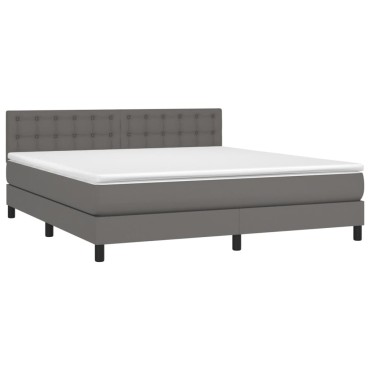 vidaXL Κρεβάτι Boxspring με Στρώμα & LED Γκρι 180x200cm Συνθ. Δέρμα 1 τεμ. - Διπλό