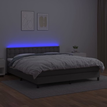 vidaXL Κρεβάτι Boxspring με Στρώμα & LED Γκρι 180x200cm Συνθ. Δέρμα 1 τεμ. - Διπλό