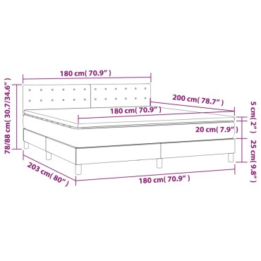 vidaXL Κρεβάτι Boxspring με Στρώμα & LED Γκρι 180x200cm Συνθ. Δέρμα 1 τεμ. - Διπλό