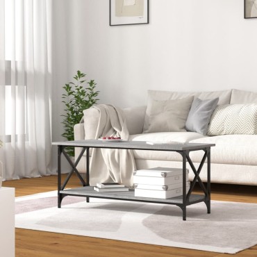vidaXL Τραπεζάκι Σαλονιού Γκρι Sonoma 100x45x45cm Επεξ Ξύλο + Σίδηρος 1 τεμ.