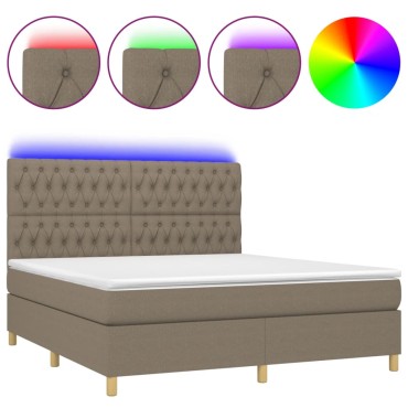 vidaXL Κρεβάτι Boxspring με Στρώμα & LED Taupe 160x200 εκ. Υφασμάτινο