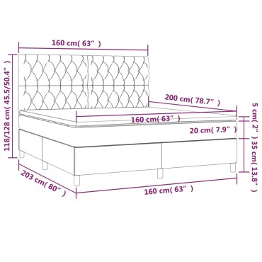 vidaXL Κρεβάτι Boxspring με Στρώμα & LED Taupe 160x200 εκ. Υφασμάτινο