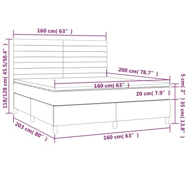 vidaXL Κρεβάτι Boxspring με Στρώμα & LED Taupe 160x200 εκ. Υφασμάτινο