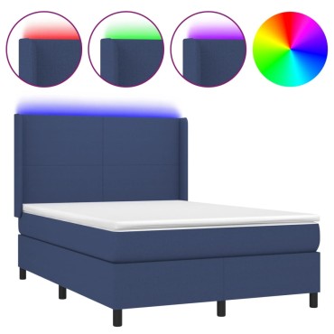 vidaXL Κρεβάτι Boxspring με Στρώμα & LED Μπλε 140x190cm Υφασμάτινο 1 τεμ. - Μονό