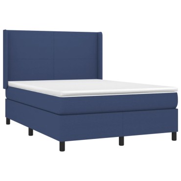 vidaXL Κρεβάτι Boxspring με Στρώμα & LED Μπλε 140x190cm Υφασμάτινο 1 τεμ. - Μονό