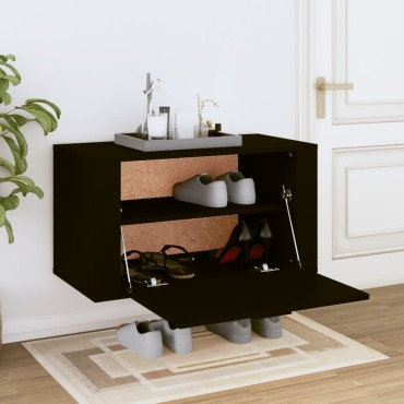 vidaXL Παπουτσοθήκη Επιτοίχια Μαύρη 70x35x38cm Επεξεργασμένο Ξύλο