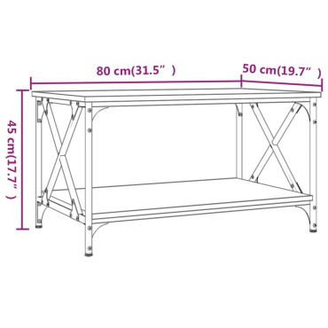 vidaXL Τραπεζάκι Σαλονιού Μαύρο 80x50x45cm Επεξεργασμένο Ξύλο+Σίδηρος 1 τεμ.