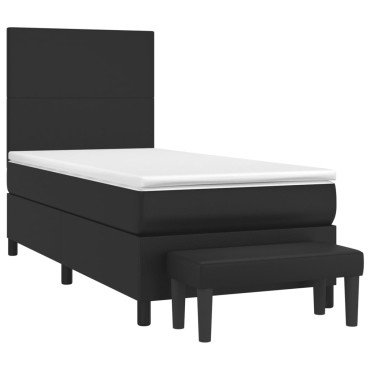vidaXL Κρεβάτι Boxspring με Στρώμα Μαύρο 90x200εκ. από Συνθετικό Δέρμα
