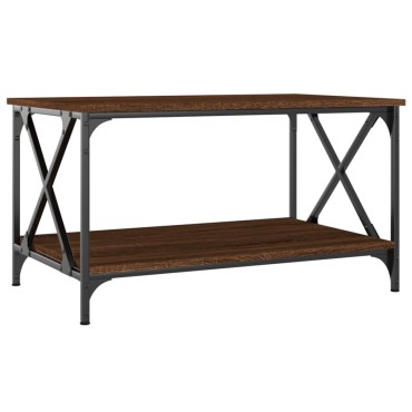 vidaXL Τραπεζάκι Σαλονιού Καφέ Δρυς 80x50x45cm Επεξ. Ξύλο + Σίδηρος 1 τεμ.