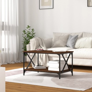 vidaXL Τραπεζάκι Σαλονιού Καφέ Δρυς 80x50x45cm Επεξ. Ξύλο + Σίδηρος 1 τεμ.