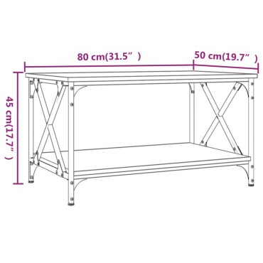 vidaXL Τραπεζάκι Σαλονιού Καφέ Δρυς 80x50x45cm Επεξ. Ξύλο + Σίδηρος 1 τεμ.