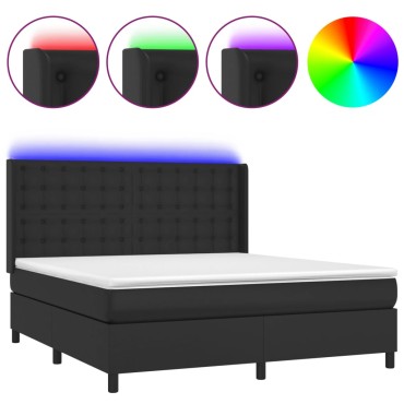 vidaXL Κρεβάτι Boxspring με Στρώμα & LED Μαύρο 160x200 εκ. Συνθ. Δέρμα