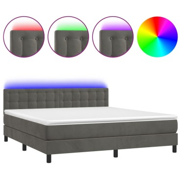 vidaXL Κρεβάτι Boxspring με Στρώμα & LED Σκ. Γκρι 180x200εκ. Βελούδινο