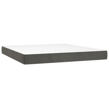 vidaXL Κρεβάτι Boxspring με Στρώμα & LED Σκ. Γκρι 180x200εκ. Βελούδινο