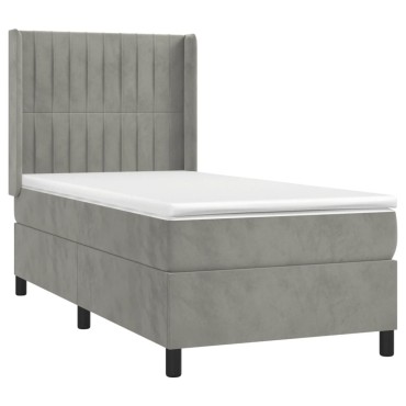 vidaXL Κρεβάτι Boxspring με Στρώμα & LED Αν.Γκρι 100x200 εκ. Βελούδινο