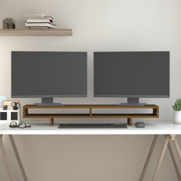 vidaXL Βάση Οθόνης Καφέ Μελί 100 x 27 x 14 εκ. από Μασίφ Ξύλο Πεύκου