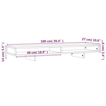 vidaXL Βάση Οθόνης Καφέ Μελί 100 x 27 x 14 εκ. από Μασίφ Ξύλο Πεύκου