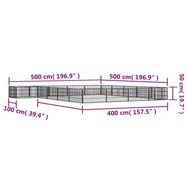 vidaXL Παρκοκρέβατο Σκύλου 20 Πάνελ Μαύρο 100x50εκ Ατσάλι Βαφή Πούδρας