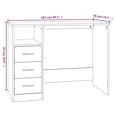 vidaXL Γραφείο με Συρτάρια Λευκό 102x50x76cm από Επεξεργασμένο Ξύλο 1 τεμ.