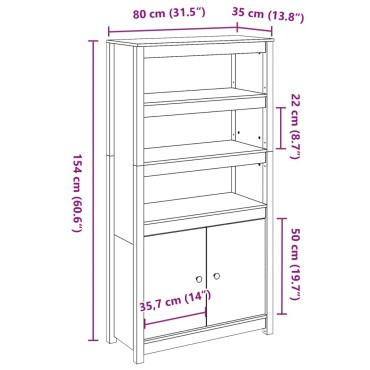 vidaXL Ντουλάπι Ψηλό 80x35x154cm από Μασίφ Ξύλο Πεύκου 1 τεμ.