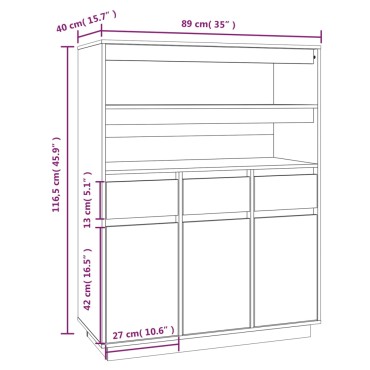 vidaXL Ντουλάπι 89x40x116,5cm από Μασίφ Ξύλο Πεύκου 1 τεμ.