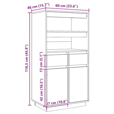 vidaXL Ντουλάπι 60x40x116,5cm από Μασίφ Ξύλο Πεύκου 1 τεμ.
