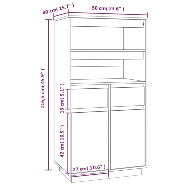 vidaXL Ντουλάπι 60x40x116,5cm από Μασίφ Ξύλο Πεύκου 1 τεμ.