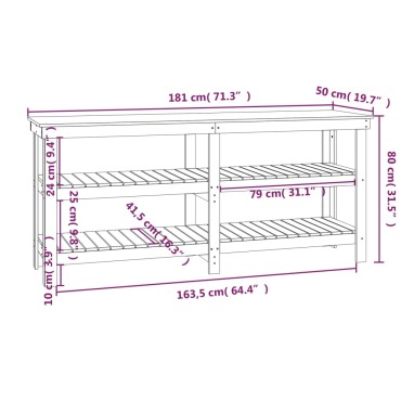 vidaXL Πάγκος Εργασίας Λευκός 181 x 50 x 80 εκ. από Μασίφ Ξύλο Πεύκου