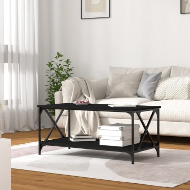 vidaXL Τραπεζάκι Σαλονιού Μαύρο 100x50x45cm Επεξ. Ξύλο & Σίδηρος 1 τεμ.