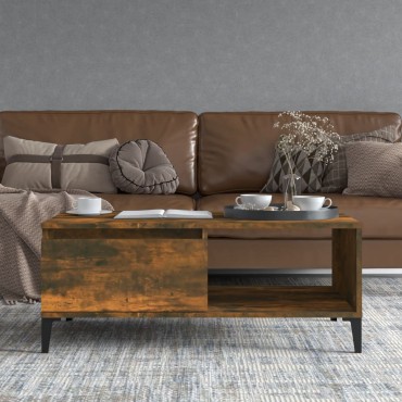 vidaXL Τραπεζάκι Σαλονιού Καπνιστή Δρυς 90x50x36,5cm Επεξεργ. Ξύλο 1 τεμ.