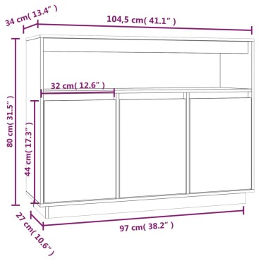 vidaXL Μπουφές 104,5x34x80cm από Μασίφ Ξύλο Πεύκου 1 τεμ.