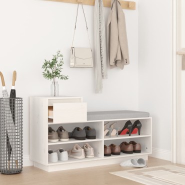 vidaXL Παπουτσοθήκη Λευκή 110x34x61cm από Μασίφ Ξύλο Πεύκου
