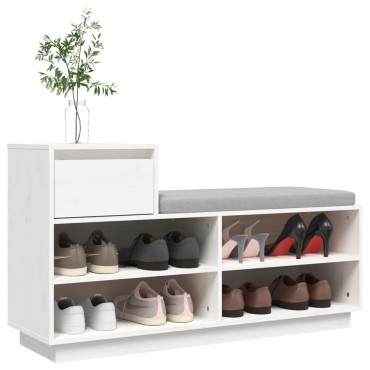 vidaXL Παπουτσοθήκη Λευκή 110x34x61cm από Μασίφ Ξύλο Πεύκου