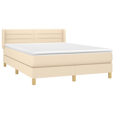 vidaXL Κρεβάτι Boxspring με Στρώμα Κρεμ 140x200 εκ. Υφασμάτινο