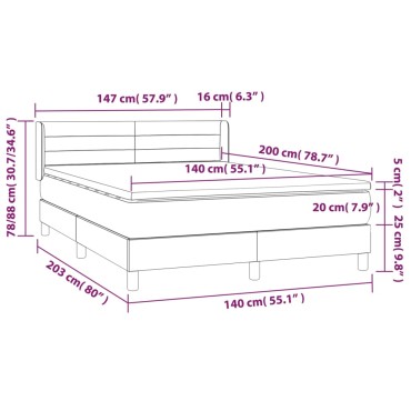 vidaXL Κρεβάτι Boxspring με Στρώμα Κρεμ 140x200 εκ. Υφασμάτινο