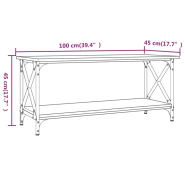 vidaXL Τραπεζάκι Σαλονιού μαύρο 100x45x45cm Επεξ. Ξύλο + Σίδηρος 1 τεμ.